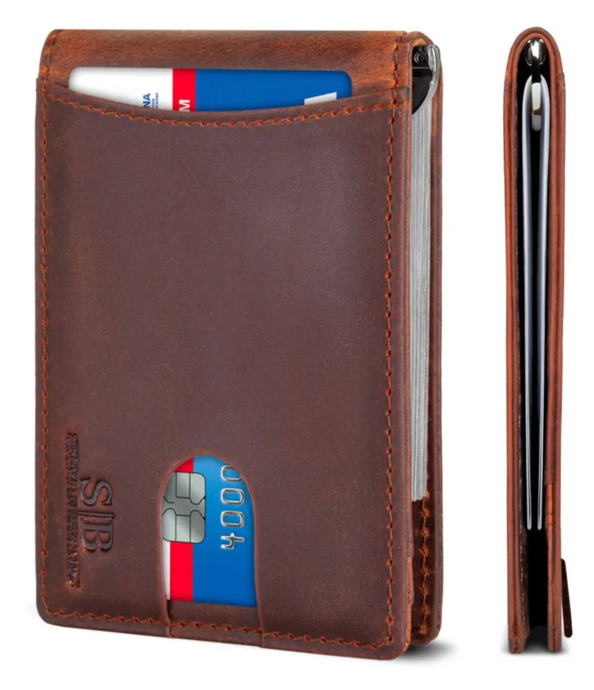 Billetera SERMAN BRANDS tipo Bifold de Cuero con Bloqueo RFID – Rojo Cañón