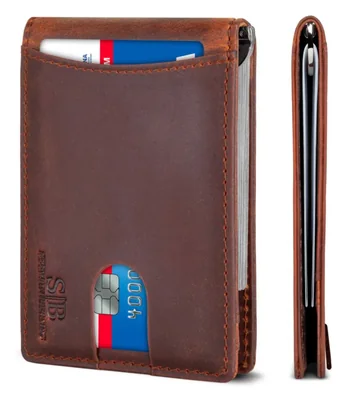 Billetera SERMAN BRANDS tipo Bifold de Cuero con Bloqueo RFID – Rojo Cañón
