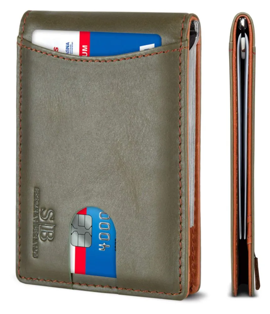 BILLETERA PLEGABLE DE CUERO SERMAN BRANDS con Bloqueo RFID - Verde
