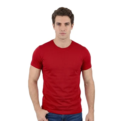 Playera Básica Muscle Fit De Algodón Cuello Redondo Caballero En Color Rojo