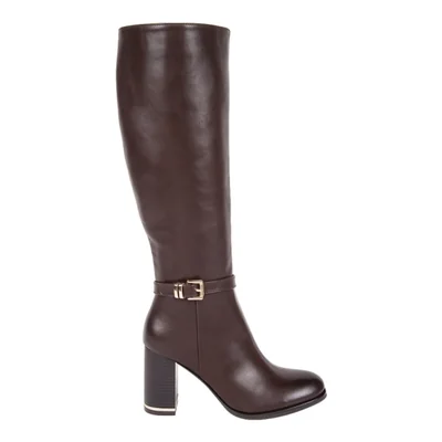 Bota de mujer, larga, con tacón alto y ancho, acabado atanado, color café, mod. 1313100