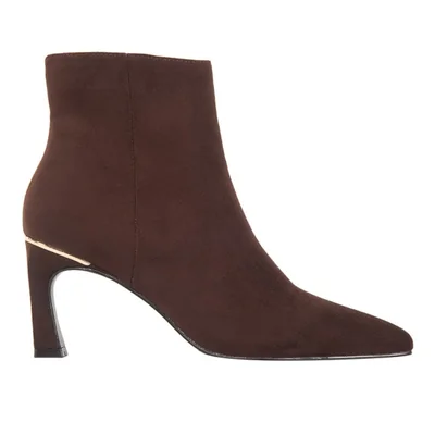 Bota de mujer, corta, de vestir, con tacón medio y delgado, acabado ante, color café, mod. 1313103