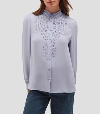 Blusa con encaje manga larga lisa Mujer