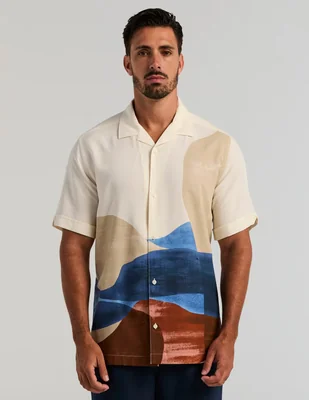 Camisa/sobrecamisa casual de viscosa manga corta para hombre