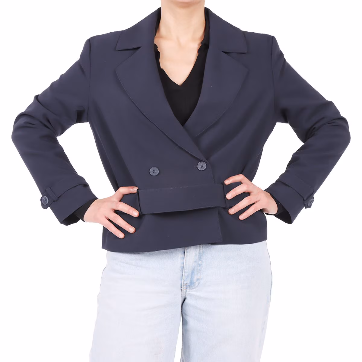 Gabardina Corta Elegante Black Tape para Mujer