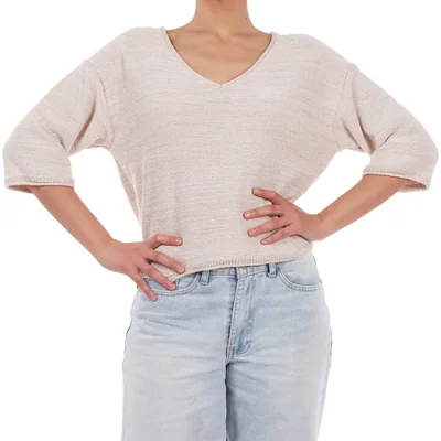 Suéter Cuello en V Manga 3/4 Casual Dex para Mujer