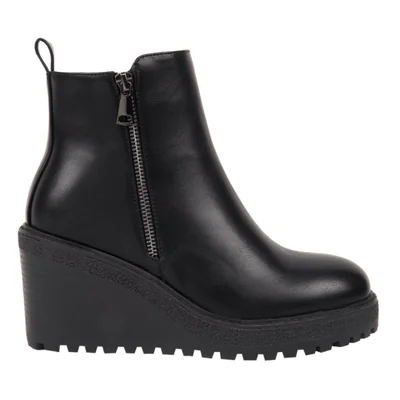 Bota de mujer, casual, corta, con plataforma, acabado napa, tacón medio, color negro, mod. 1313082