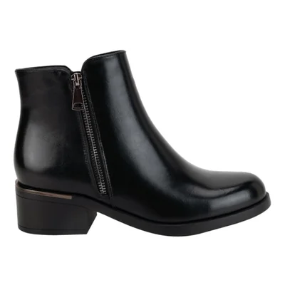 Bota de mujer, corta, con tacón bajo y ancho, casual, acabado napa, color negro, mod. 1313087