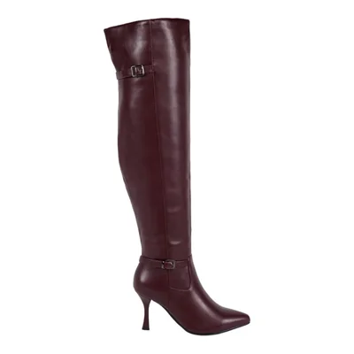 Bota de mujer, larga, con tacón alto y delgado, de vestir, color vino, mod. 1313098