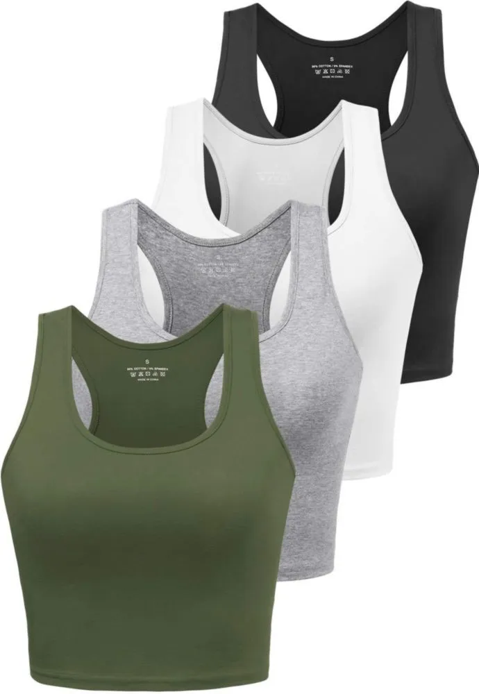 Top corto sin mangas Joviren – set de 4 (algodón‑spandex)
