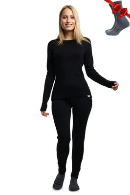 Conjunto de capa base Merino.tech 320 g/m² negro para mujer