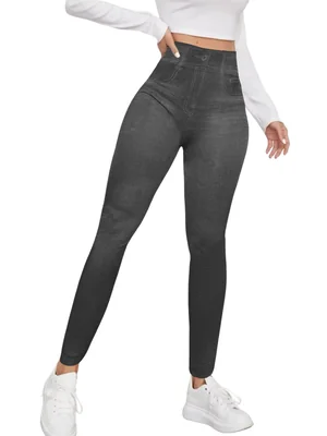 Leggings Estilo Mezclilla Lic-055-2 Negro D2 para Mujer