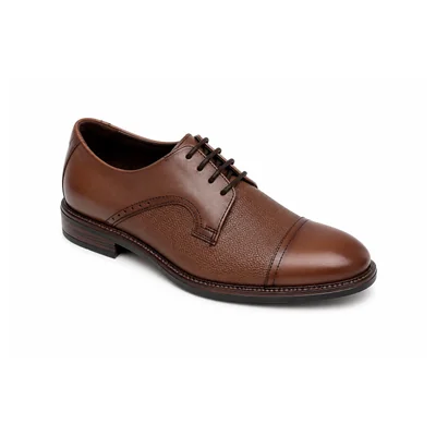Zapato Oxford Vittorio Forti Formal Café Piel Texturizada Cap Toe Caballero
