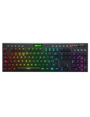 Teclado gamer alámbrico e inalámbrico QWERTY latino américa con interruptor lineal (Red, Black) Redragon Horus K618-RGB-SP RD
