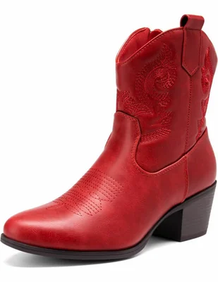 Bota cowboy arriba del tobillo de piel para mujer