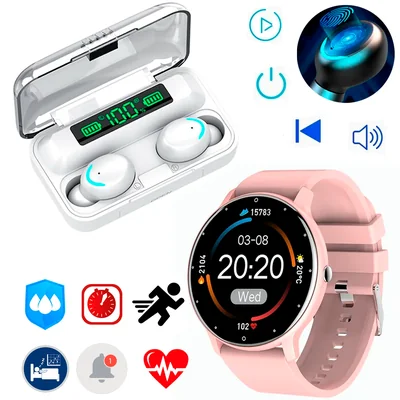 Reloj Inteligente Impermeable 1.28 Zl02 Color Rosa Smartwatch Mas Audífonos Inalámbricos F9 8d Bluetooth 5.0 Tws