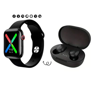 Smart Watch Reloj Inteligente Color Negro Mas Audifonos Inalámbricos In-ear Manos Libres Con Bluetooth 5.0