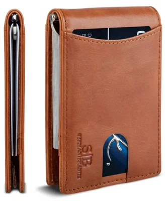 Billetera SERMAN BRANDS de cuero con bloqueo RFID doble pliegue color caramelo oscuro