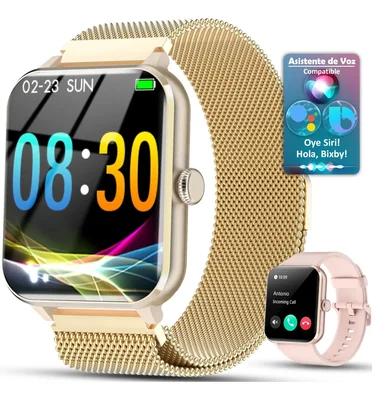 Smartwatch Blackview R50 Reloj Inteligente Dorado Oro Pantalla HD 1.85" para iOS y Android con Asistente de Voz
