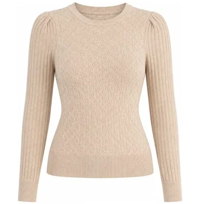 Suèter Cuello Redondo Hombro Plisado Uk para Mujer
