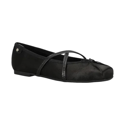 Balerina Tiras Cruzadas Westies Negro Aplicación Moño para Mujer