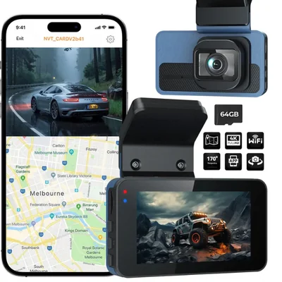 Cámara Dash Cam 4K Ultra HD Gran Angular 170° para Automóvil con WiFi, ADAS, Sensor G y Tarjeta de Memoria 64GB Incluida