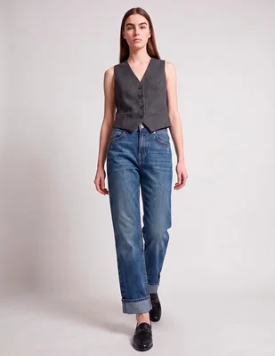 Jeans straight corte cintura alta para mujer