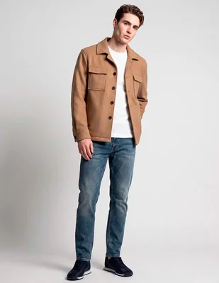 Chamarra casual de piel con bolsillo para hombre