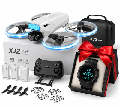 Mini Drone 8k Cámara Control Con 3 Baterías Plegable Con Luz Rotación De 360° Mas Reloj