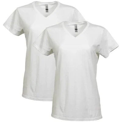 Camiseta de Mujer Gildan Cuello en V (2 unidades) Blanca Talla Grande