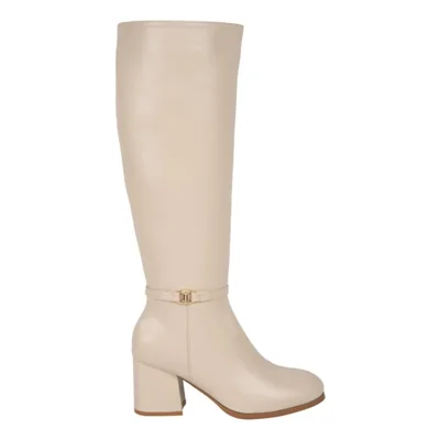 Bota de mujer, larga, con tacón ancho y medio, acabado napa, color beige, mod. 1313070