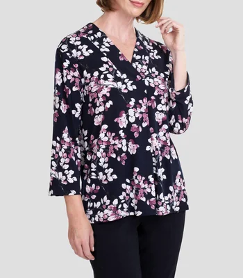 Blusa con estampado manga 3/4 Mujer
