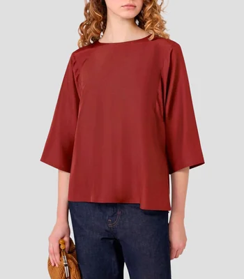 Blusa lisa manga 3/4 Mujer