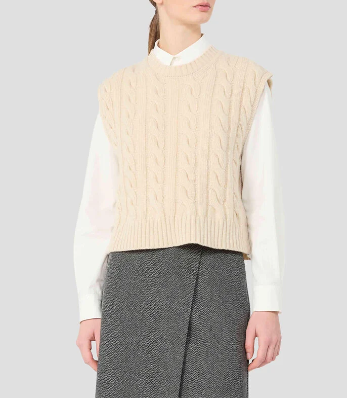 Chaleco punto trenzado liso Mujer