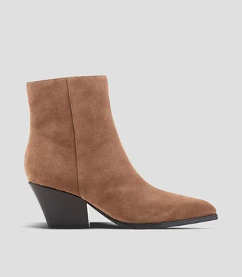 Botines casuales en gamuza con tacón bajo cuadrado Mujer
