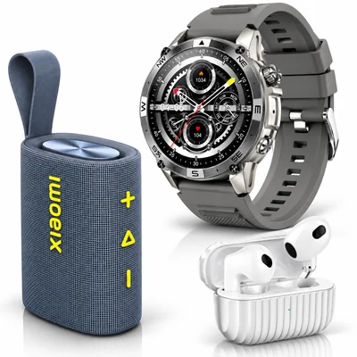 SMARTWACTH G-TIDE R6 PRO (GRIS) + BOCINA SOUND POCKET (AZUL) + AUDIFONOS G-TIDE H21 (PLATA)