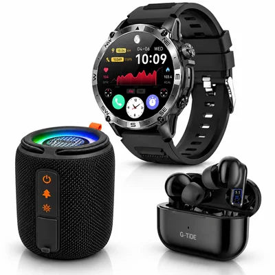 SMARTWACTH G-TIDE R6 PRO (NEGRO) + AUDIFONOS G-TIDE L22 + BOCINA G-TIDE SV-30 (NEGRA)