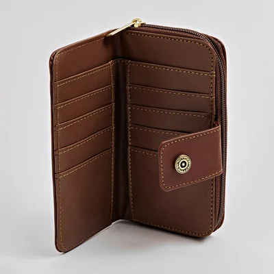 Cartera billetera larga bicolor con cierre y solapa
