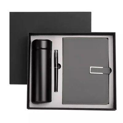 Caja Regalo Cuaderno Agenda De Cuero Con Bolígrafo Y Termo