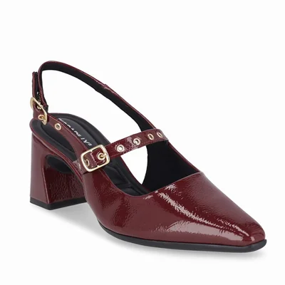 Zapatilla Destalonada en Charol Piccadilly Vino con Aplicación Hebillas para Mujer