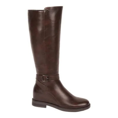 Bota de mujer, larga, acabado napa, con tacón ancho y bajo, color café, mod. 1313040