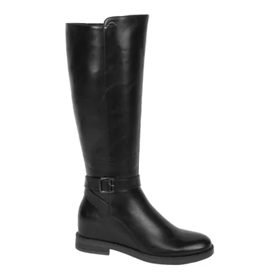 Bota de mujer, larga, de montar, con tacón bajo y ancho, acabado napa, color negro, mod. 1313041