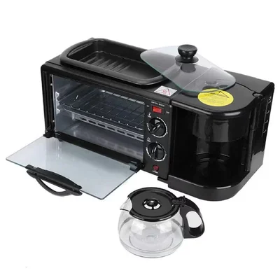 Estación de Desayuno Sokany Sk-145 Incluye Cafetera Plancha Antiadherente y Horno Tostador de 4 Rebanadas