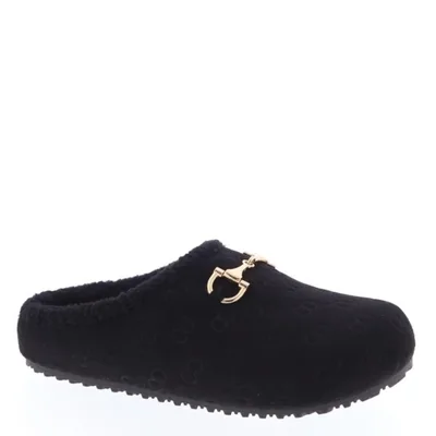Pantuflas de tela con herraje dorado