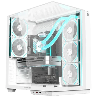 Gabinete Gamer Balam Rush Tank Majestic 7600 Atx Media Torre 5 Fan Panel Cristal Templado Usb-c Argb Blanco Br-941501