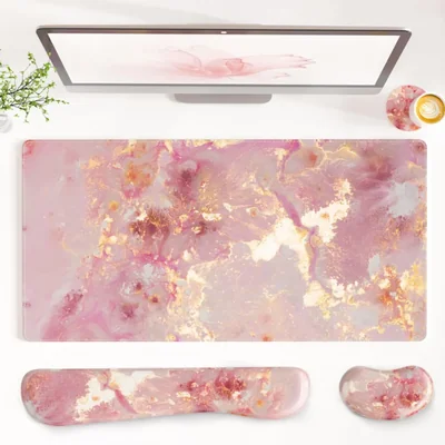 Alfombrilla de ratón QiyI de cuero PU 4 en 1 con mármol rosa