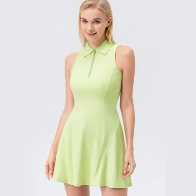 Vestido de Tenis de Una Sola Pieza con Cuello Europeo para Mujer,Ropa Deportiva de Secado Rápido y Transpirable. VERDE.HOGAWAY