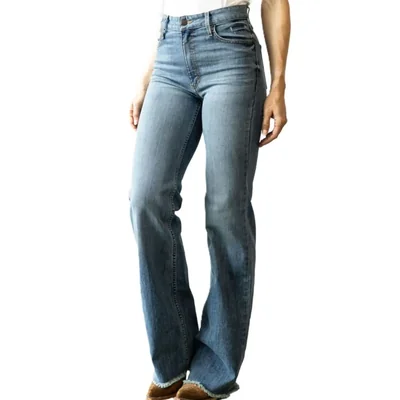 Jeans Kimes Ranch Olivia de Cintura Alta Pierna Ancha y Dobladillo Crudo – Lavado Claro