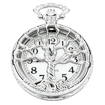 Reloj de bolsillo Tiong de cuarzo con árbol de la vida cadena de 45 cm