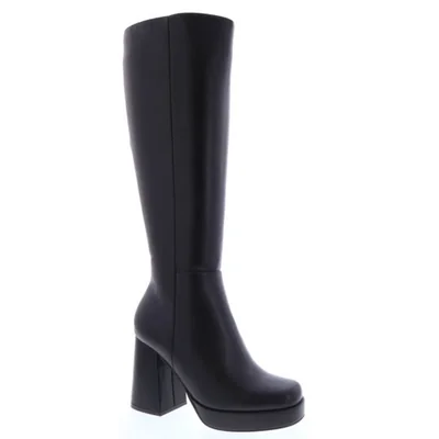 Bota alta de tacón cuadrado con plataforma color negro
